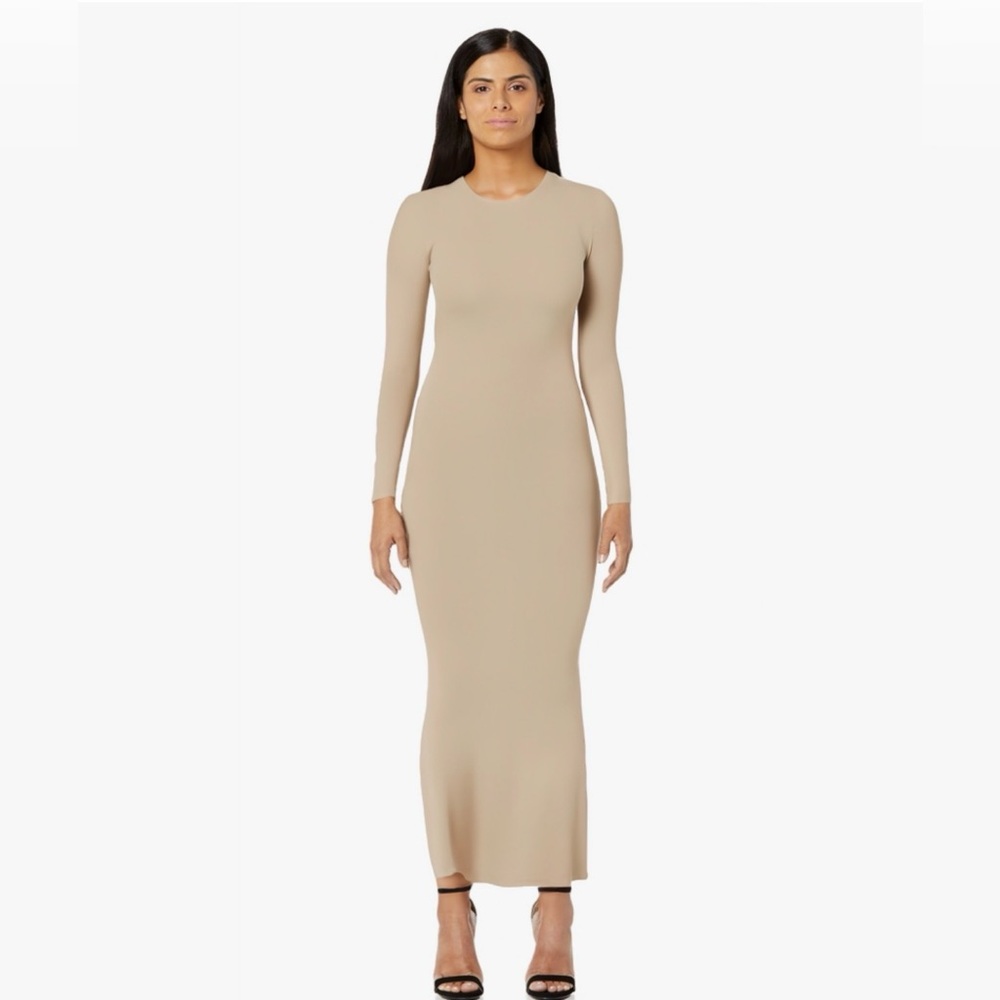 ReoRia Women’s Crew Neck Khaki Long Sleeve Ribbed Bodycon Maxi Dress, Maternity